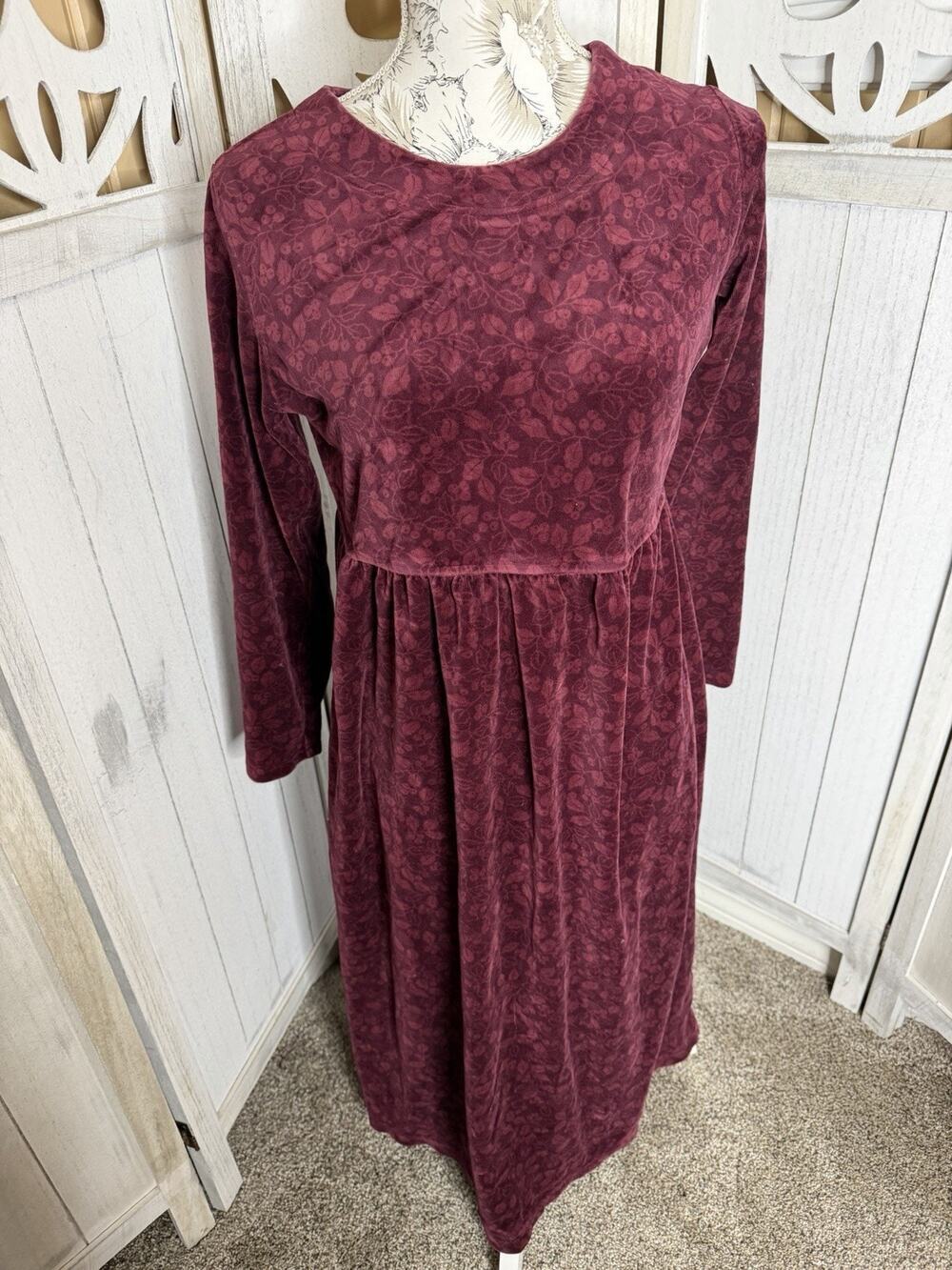 Vintage LL Bean Velvet Velour Long Sleeve Maxi Prairie Dress Cottage Modest 8P